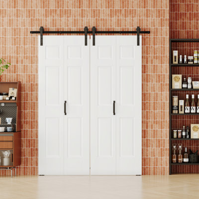Solid Manufacture Wood Design - 6 Raised Panel Shapes Interior Double Bi-Fold Barn Door Within Manufacture Wood Folding Closet Door