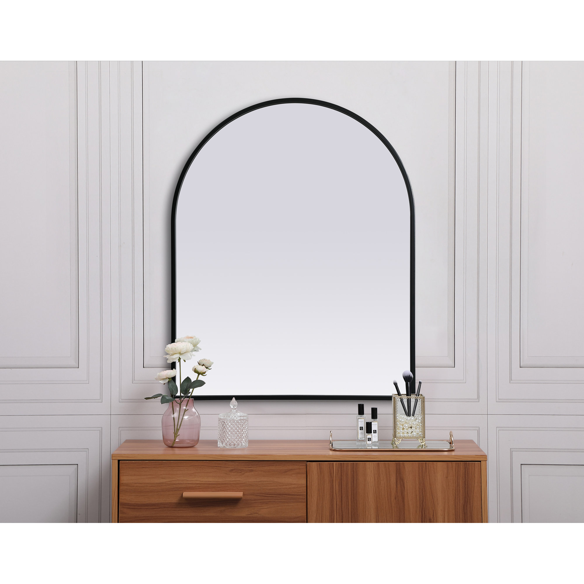 Sabine Metal Arch Wall Mirror, 30" x 24", Black
