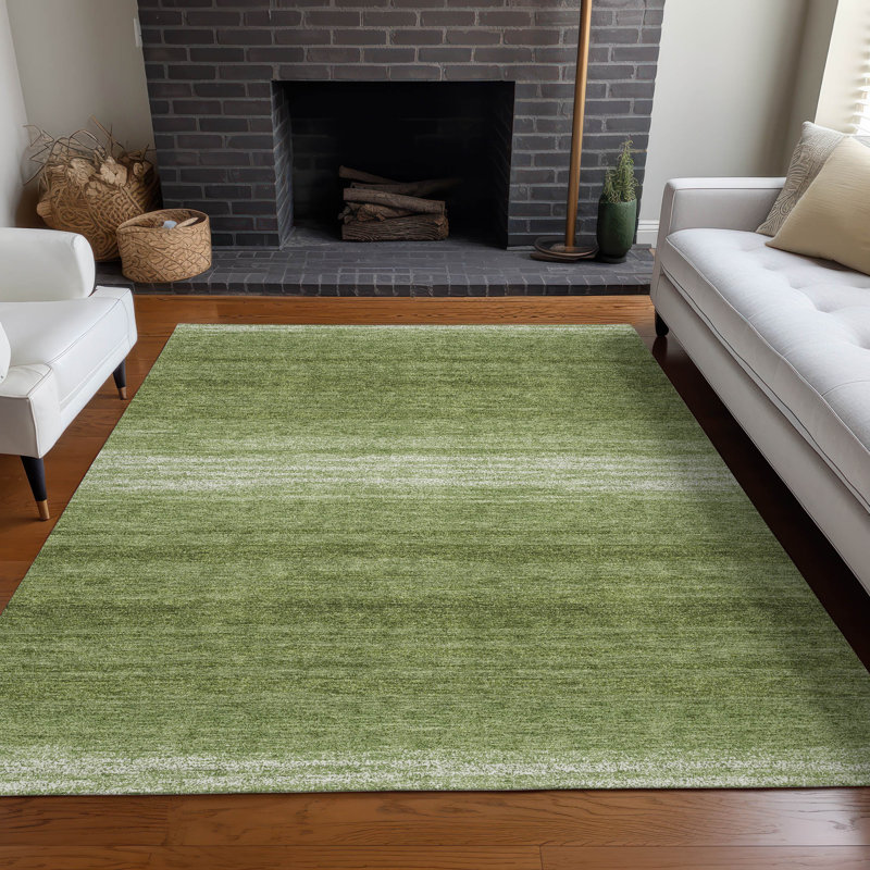 Green Stripe Flat Woven Synthetic 5' x 7' Rug