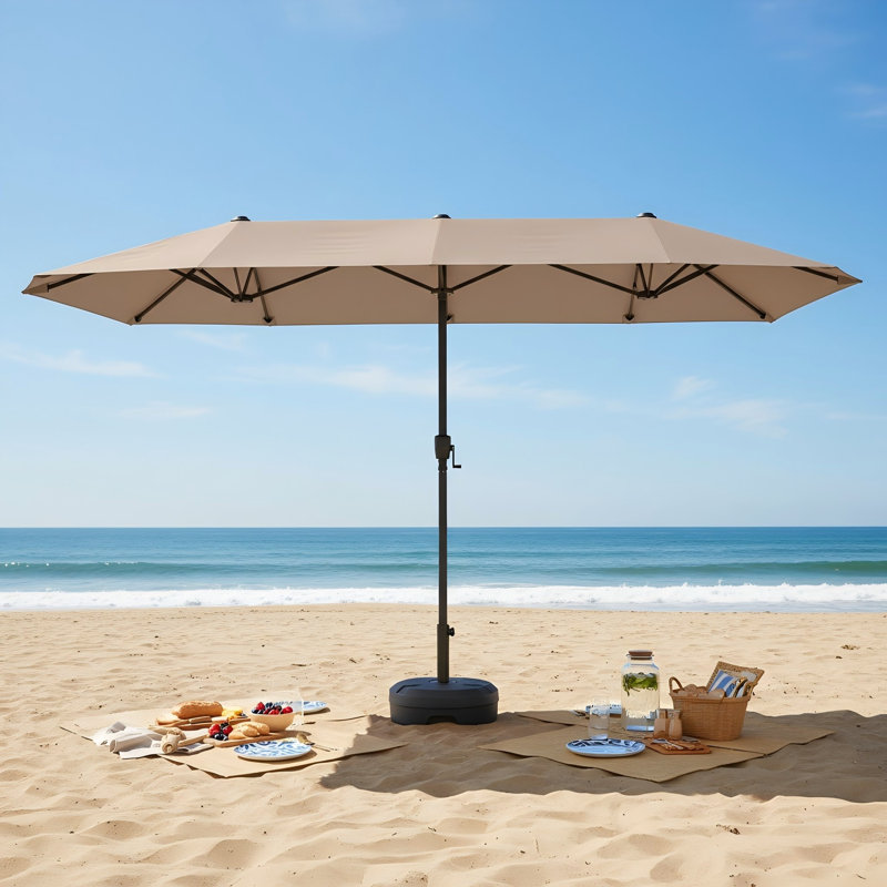 Parasol de patio à double face de 13 pi, grand parasol extérieur simple avec poignée à manivelle et 12 nervures renforcées