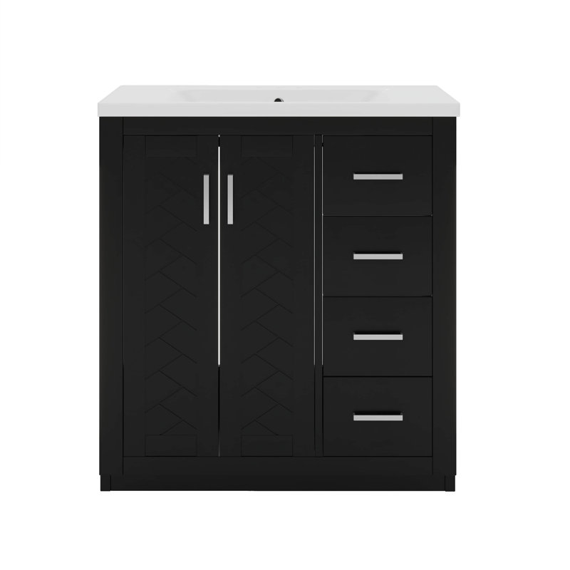 Ensemble de meuble-lavabo autoportant avec 3 tiroirs, Noir, H 34 po x l 18 po x P 30 po