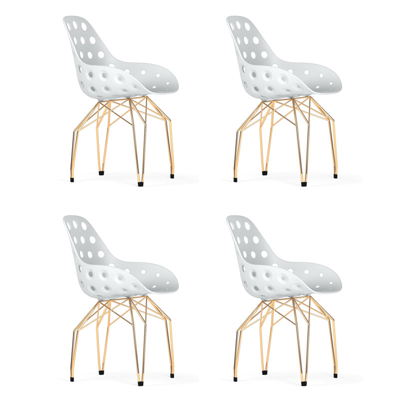 Ensemble de 4 chaises à fossettes, Blanc / Doré
