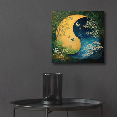 Art mural en verre épique «Yin-yang» par Rich Monet, 12 po x 12 po