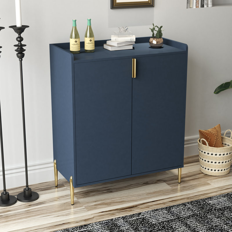 Modern 2-Door Wine Bar Cabinet With Adjustable Shelves, Blue