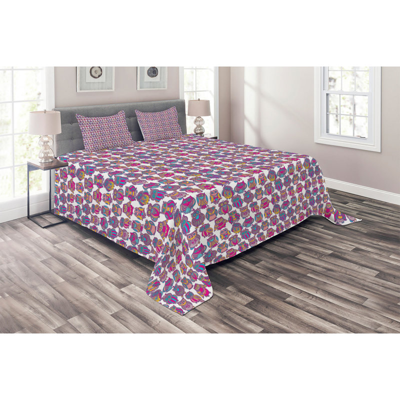 Owl Polyester Coverlet, King Bedspread + 2 Shams