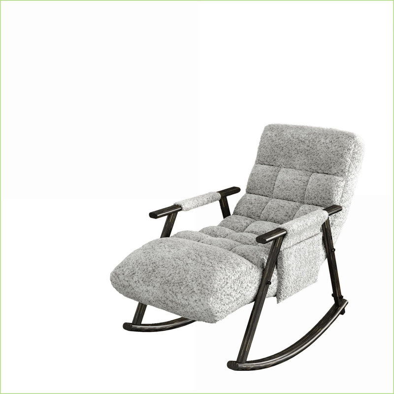 Chaise berçante pliante, structure en fer massif à haut dossier réglable Repose-pieds avec poches latérales | Gris clair | Ours en peluche