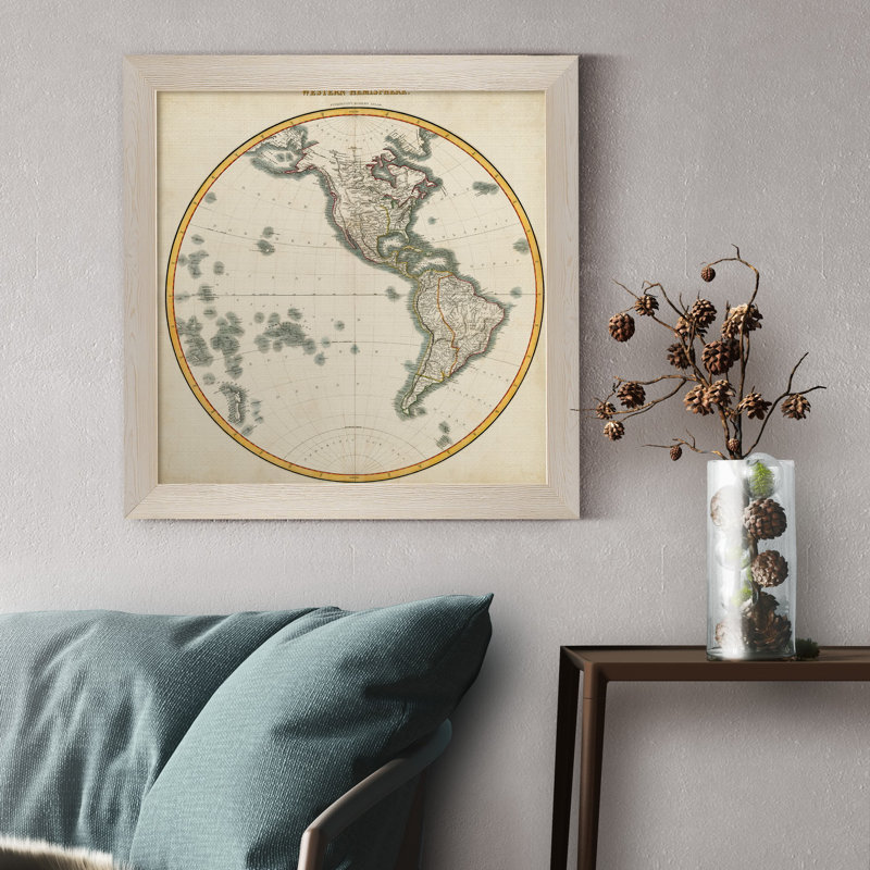 1812 Western Hemisphere - Reproduction d'art graphique encadré, H 20 po x l 20 po x P 1,5 po, Toile avec cadre blanc