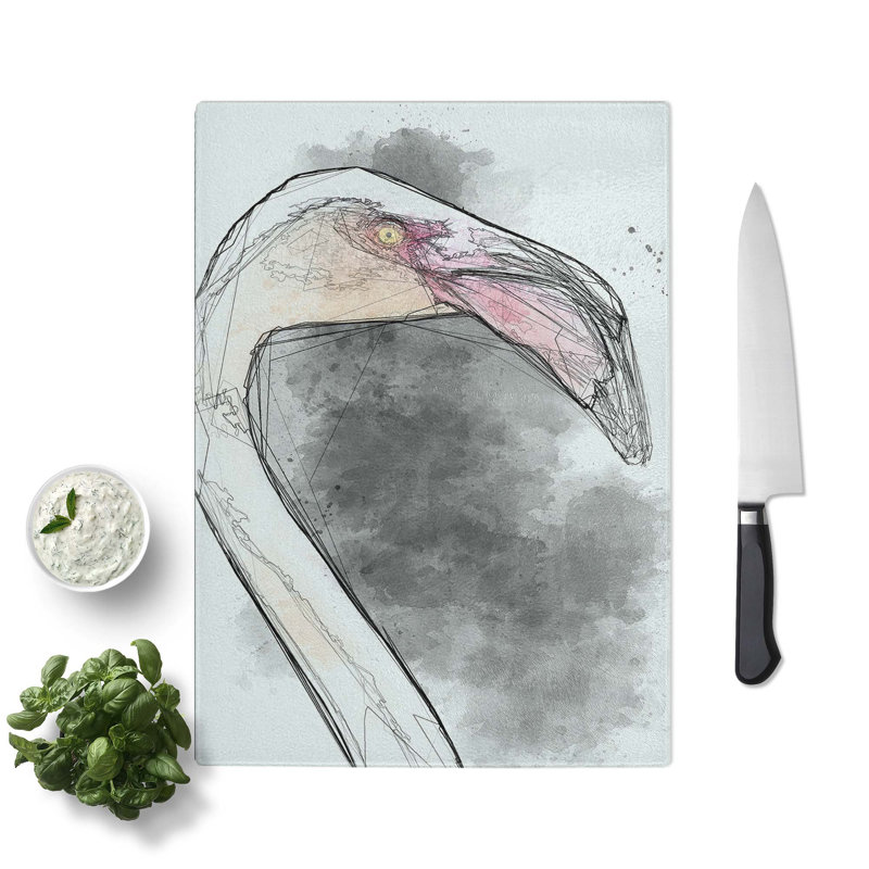 Tempered Glass a Flamingo Chopping Board, 28.5 cm W x 39 cm L
