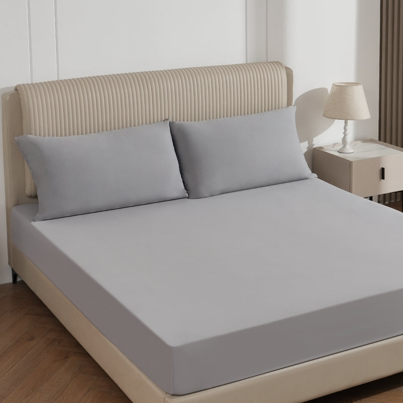Extra-soft, cool-feel fitted sheet three-piece set, Queen gray