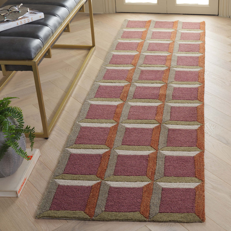 Tapis géométrique touffeté à la main Nickelsen, Tapis de couloir 2 pi 3 po x 8 pi
