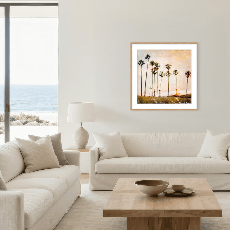 Coastal Retreat Golden Hour Glow by  - Picture Frame Painting, 16" H x 16" W x 1.125" D, Framed Matted Print, Beige