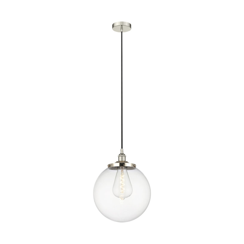 Luminaire suspendu simple à 1 lumière Alfonsa, Clair, Nickel poli