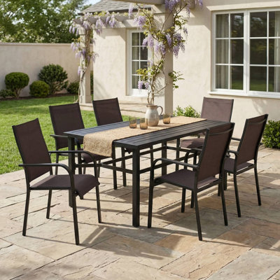Ensemble de 6 fauteuils de salle à manger d'extérieur robustes et empilables pour la terrasse