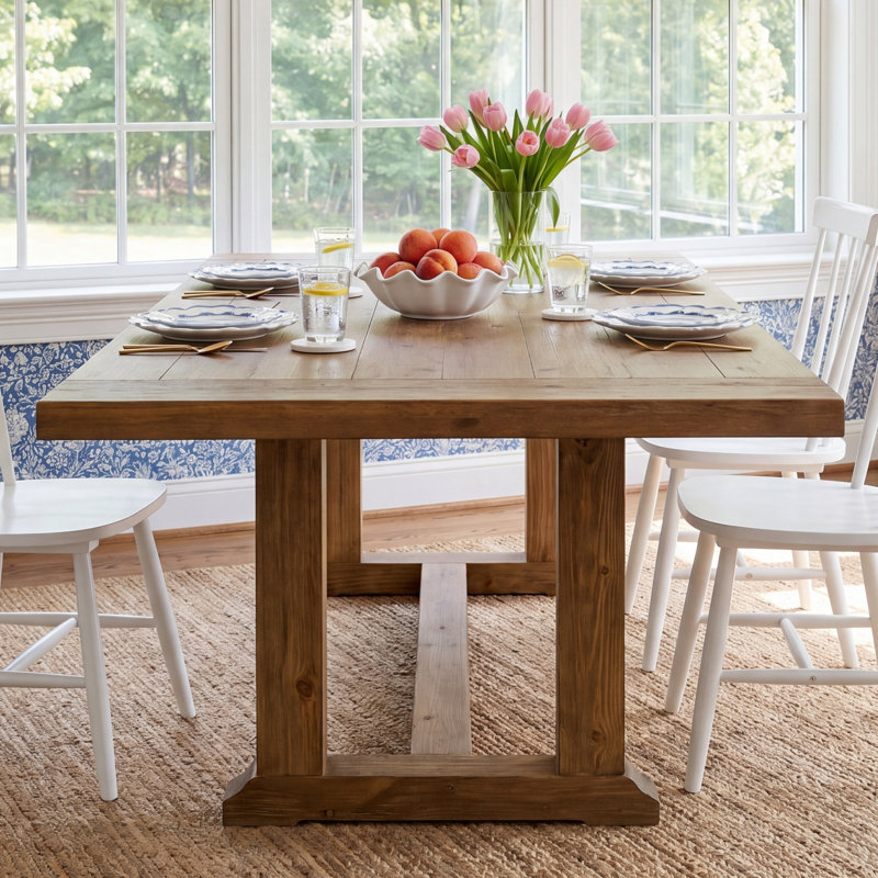Daila Extendable Pine Solid Wood Dining Table, Honey Pine/Waxed Pine