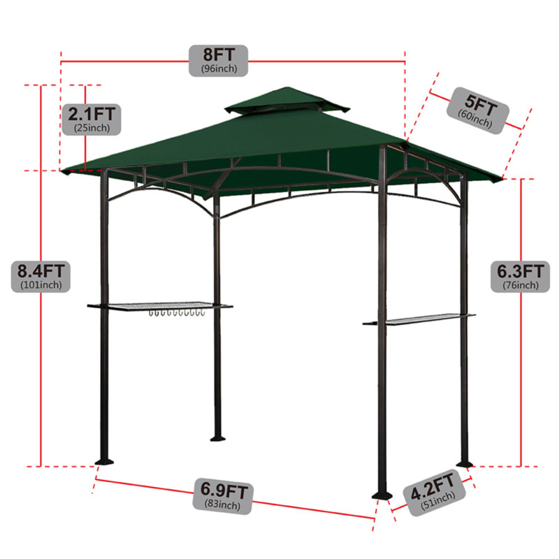 Mugen 8 Ft. W x 5 Ft. D Steel Grill, Dark Green