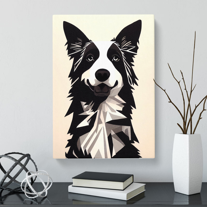 Border Collie Geometric - Wrapped Canvas, 50cm H x 35cm W x 3cm D