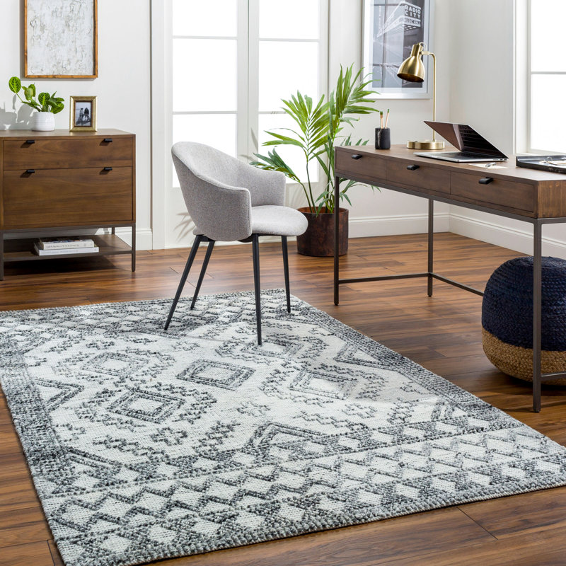 Anfried géométrique tissé à plat recyclé P.E.T. Tapis intérieur / extérieur gris, Rectangle 5 pi x 7 pi 6 po, Gris
