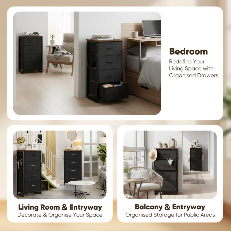 4 Drawer Storage Drawer, Black