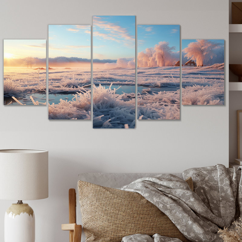 «Winter Lake Reverie II», impression sur toile paysage d'hiver - 5 panneaux
