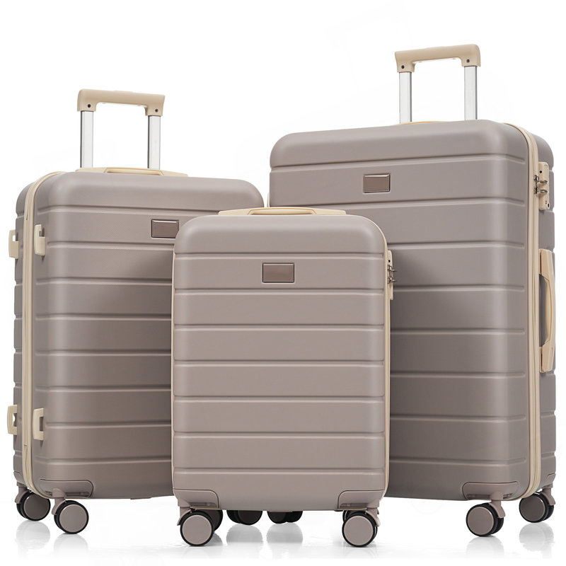 Ensemble de valises de voyage en ABS de qualité supérieure, ensemble de valises à verrou TSA 3 pièces avec des tailles de 20, 24 et 28 pouces avec roues pivotantes à 360 °, brun rosé