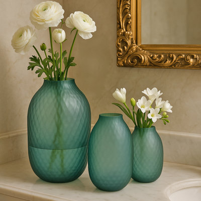 Set of 3 Decorative Handmade Glass Aqua Elegance Vase in Blue