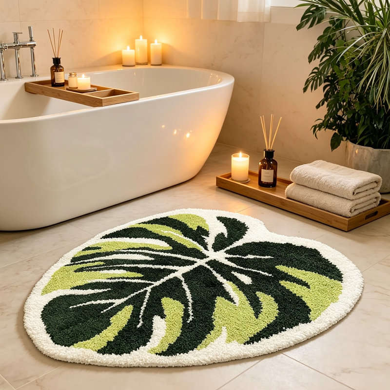Soft Monstera Leaf Area Rug - Non-Slip & Machine Washable