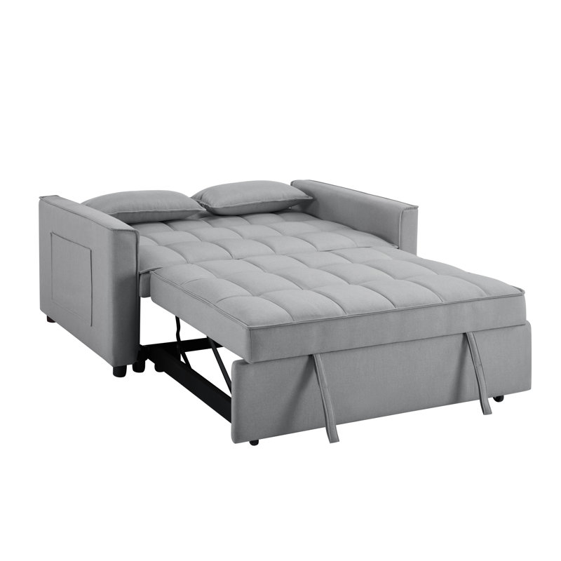 Omorfo 53.2'' Upholstered Convertible Sleeper Sofa, Gray Polyester Linen