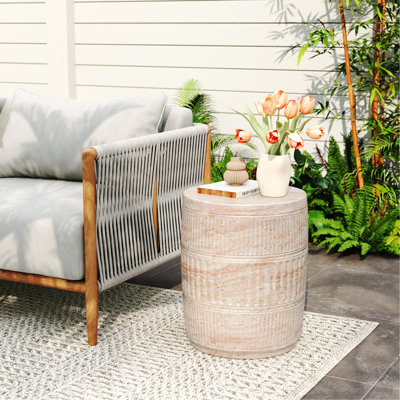 Outdoor/Indoor Lightweight Concrete Side Table,Travertine Finish