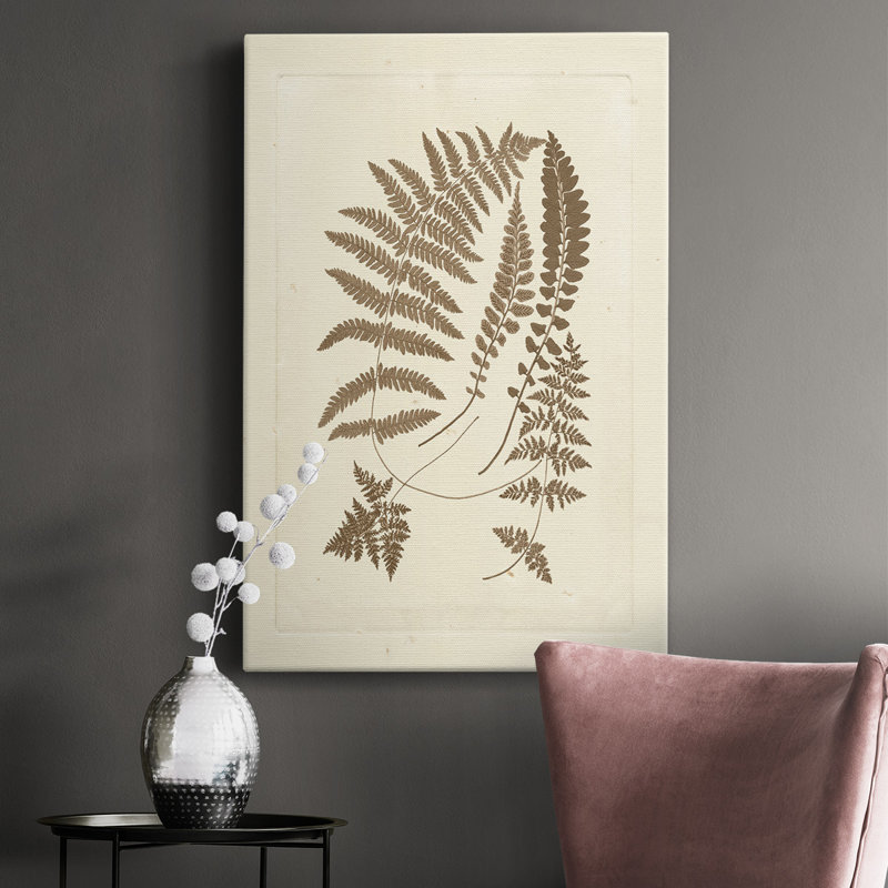 Fougères sépia II - peinture sur toile tendue, H 60 po x l 40 po x P 1 po