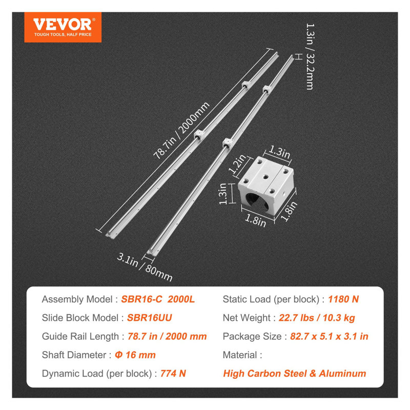 Ensemble de rails de guidage linéaire SBR16 2000mm