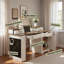 Bureau de ferme avec armoire de rangement, station de charge, porte de grange, plateau à clavier, support pour écran et panneau perforé-304315364