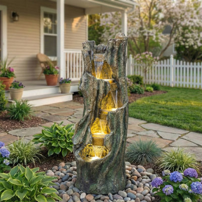 Waterfall Fountain For Outdoor Gardens And Patio Backyards Includes Energy-Efficient LED Lights And Easy Setup For Instant Relaxation