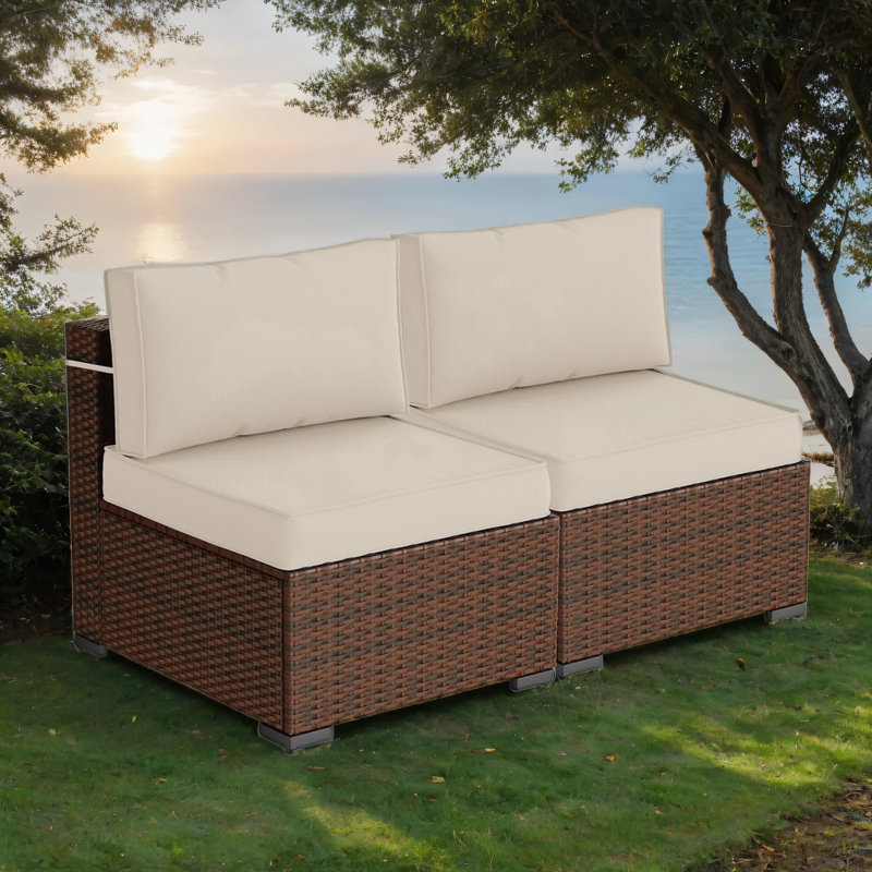 Kalinowski 2-Piece Modern Outdoor Sectional Sofa Set With Adjustable Feet Splash-Proof Cushions & Secure Seat Clips, Tan