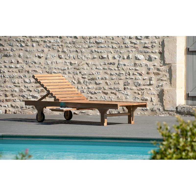 Zada 205cm Long Reclining Teak Single Chaise, Light Brown