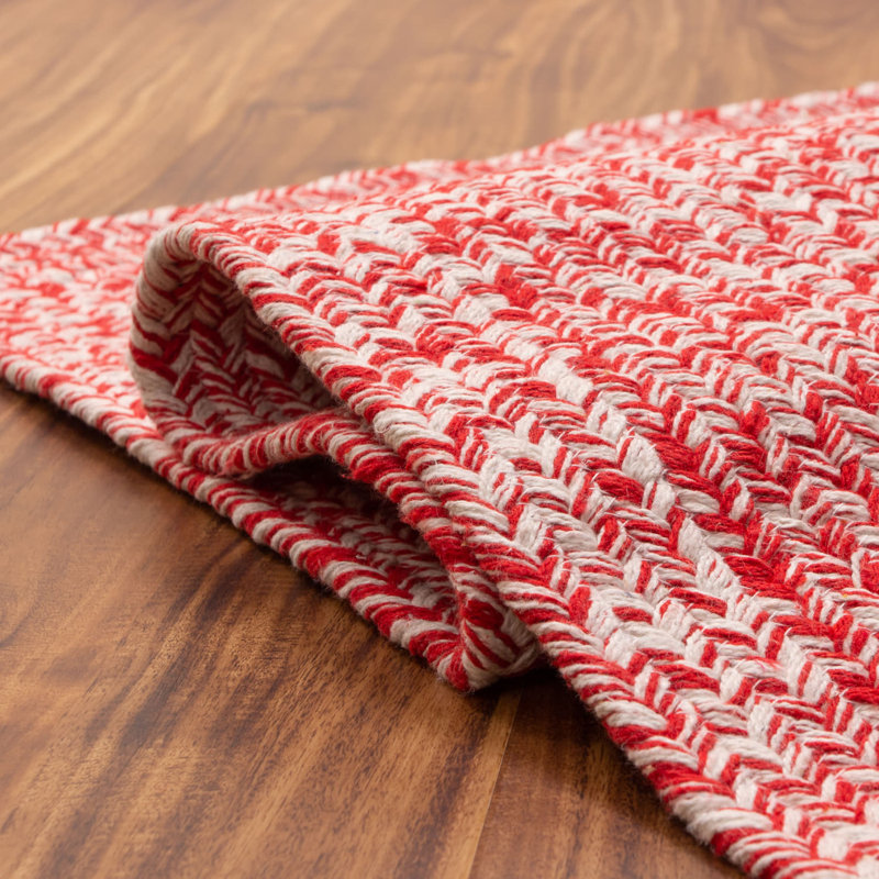 Etherton Farmhouse Braided Cotton Red/White Area Rug, Rectangle 2' x 3'