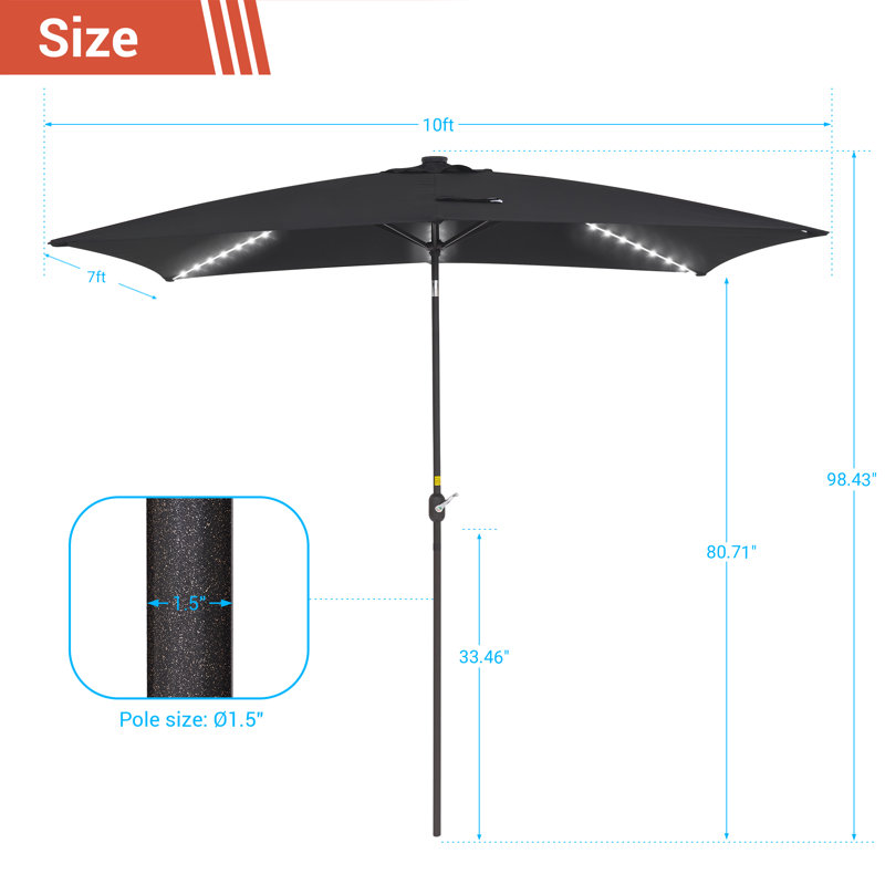 Parasol de marché rectangulaire 120 po x 84 po Dorathea, Noir