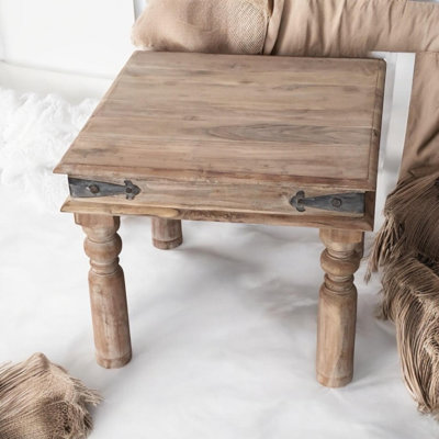Stylish Seavy Solid Acacia Wood End Table - Hand Finished Sturdy Side Table Accent Furniture for Living Room Home Decor Accent