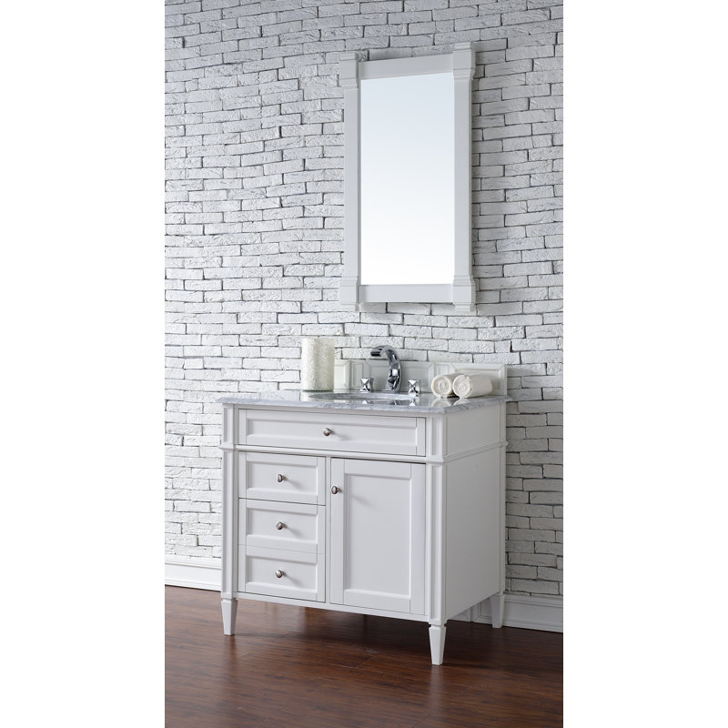 Brittany 36'' W Single Vanity, Carrara White, Bright White, 8" Widespread