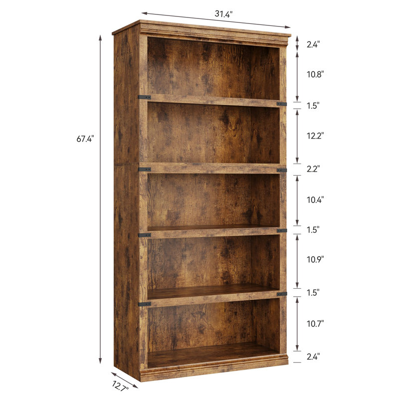 5 Tier Farmhouse Bookcase, 67.4" Tall Book Shelf with Storage, Wooden Bookshelves 5 Shelf Display Shelves, Vintage