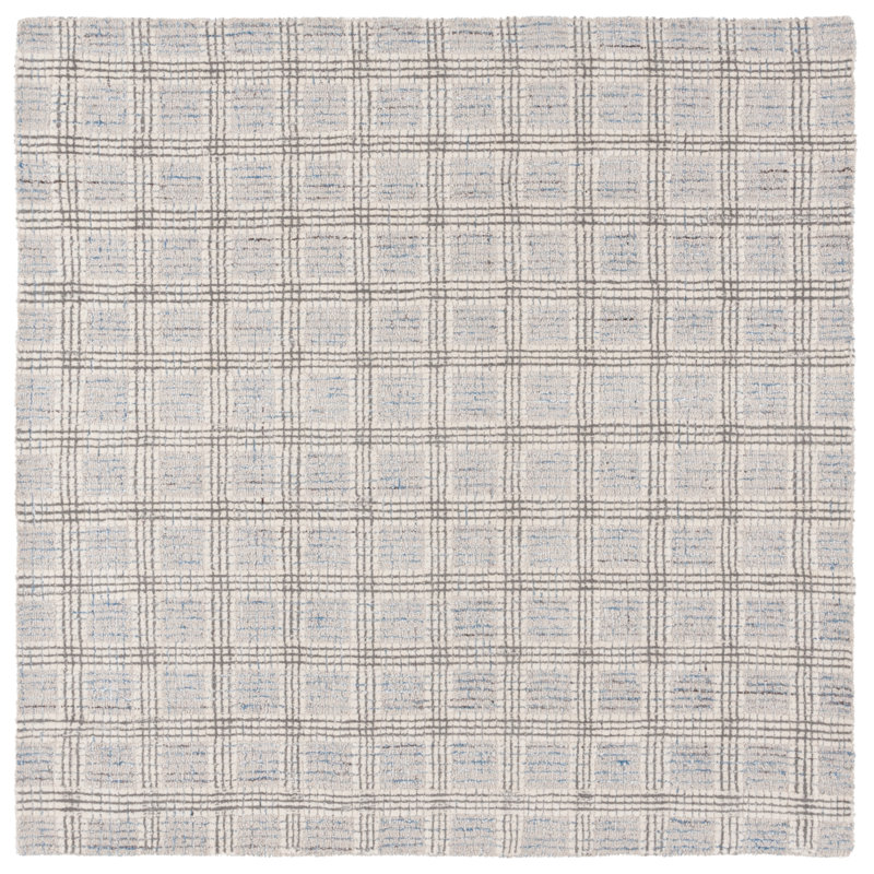 Stepanian Ebony Hand Tufted Wool Pile Plaid Rug, Square 6'