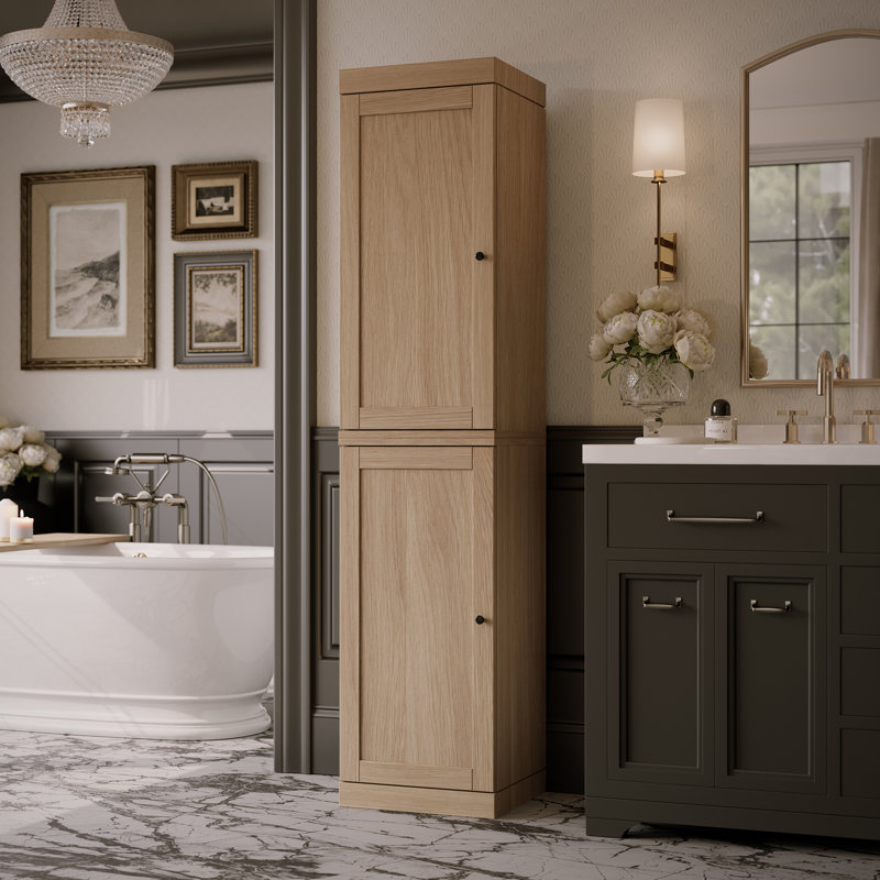 Palace Imports 100% Solid Wood Bathroom Cabinet – 16" Wide, 71.5" Tall, Storage Cabinet with Shaker Doors, Natural Oak