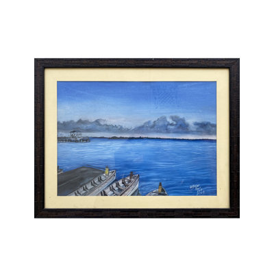 Bateau à Pond Shore | Aquarelle sur feuille | Avec cadre | Par Jashanpreet Kaur