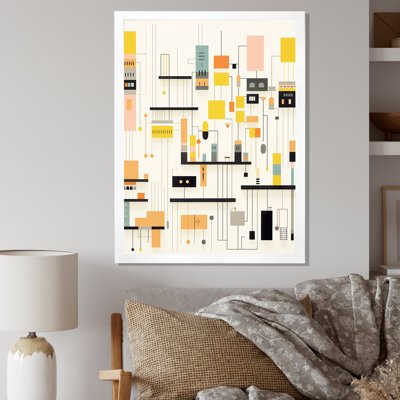 Modern City Retro Cubist Abstract on White - reproduction imprimée
