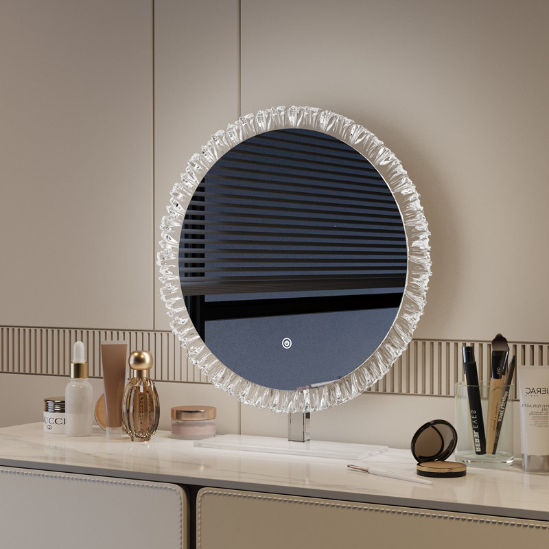 Miroir de salle de bain HD à DEL transparent - 3 températures de couleur à contrôle tactile, lumière douce et base en acrylique de tournesol