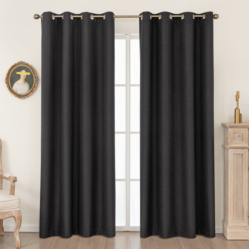 100% Blackout Thermal Insulated Polyester Curtain Pair, Black, 52" W x 72" L