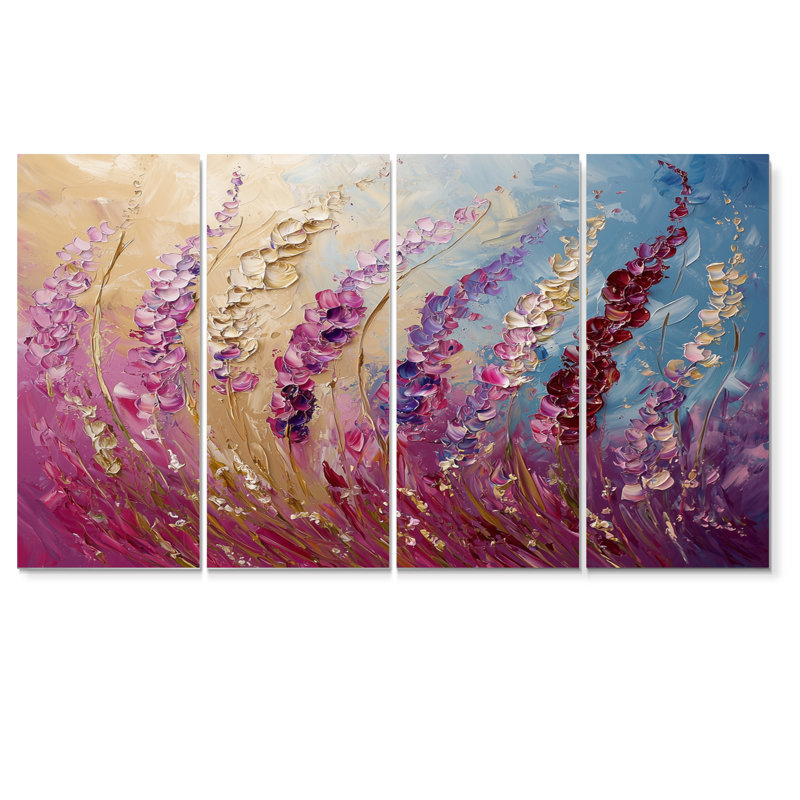Fleurs violettes, beauté sauvage, déplié I - Violets, art mural - ensemble d'art mural traditionnel 4 pièces