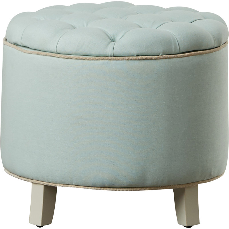 Alethea Velvet Tufted Round Solid Colour Ottoman with Storage, Blue Linen