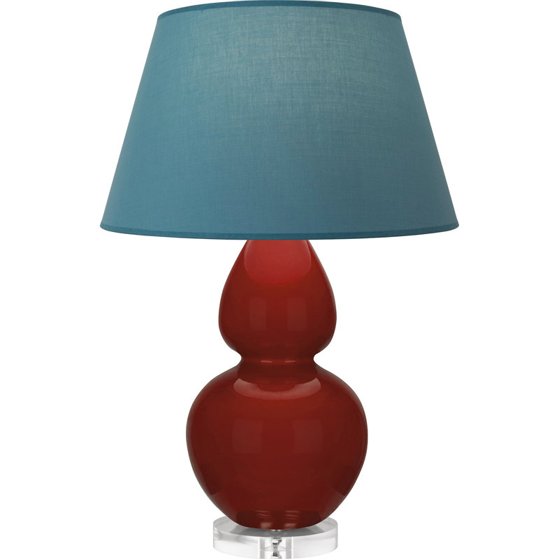 Double Gourd Table Lamp, Navy with Gray Lining, Sugar Plum Glazed/Silver