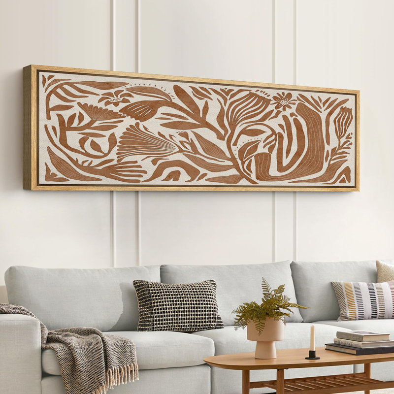 Illustration botanique moderne dans des tons de terre, art moderne, H 20 po x l 60 po, Naturel