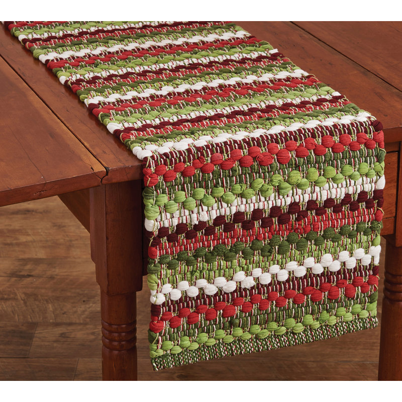Farmhouse Holiday Chindi Table Runner, 36" L x 13" W, Green/Red